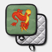 Manique Dragon Chinois Rouge sur Fond Vert (Recto/Verso)