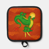 Manique Dragon Chinois Vert sur Fond Rouge (Recto)