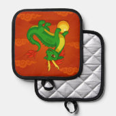 Manique Dragon Chinois Vert sur Fond Rouge (Recto/Verso)