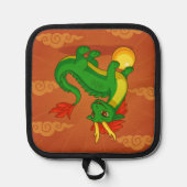 Manique Dragon Chinois Vert sur Fond Rouge (Recto)