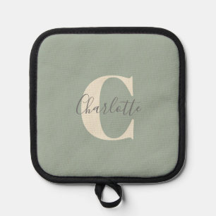 Manique Élégant Monogramme moderne Nom dans Sage Green