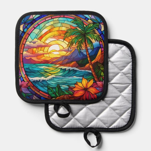 Manique falaises de plage tropicale vitrail (Recto/Verso)