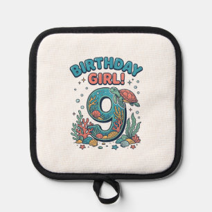 Manique Fille d'anniversaire 9 Tortue de mer Vector Design