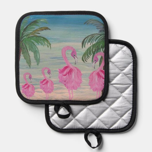 Manique Flamingo and palm tree kitchen pot holder (Recto/Verso)