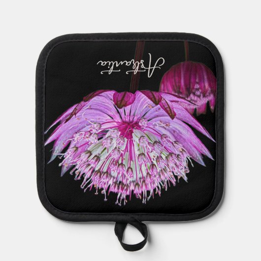 Manique Fleur Astrantia rose sur Floral noir (Recto)