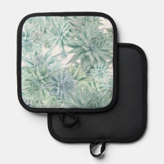 Manique Floral Apron – Soft Blues & Greens on White  (Recto/Verso)