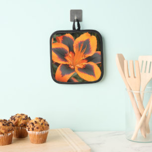 Manique Floral de Bicolor orange et rouge