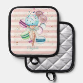 Manique Glace à l'aquarelle, Macarons, Rayures roses (Recto/Verso)