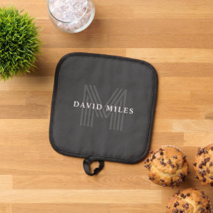 Manique Gris foncé Rétro Moderne Monogramme Nom