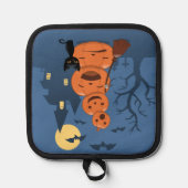 Manique Halloween Citrouilles et Chat noir sur Bleu (Recto)