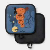 Manique Halloween Citrouilles et Chat noir sur Bleu (Recto/Verso)