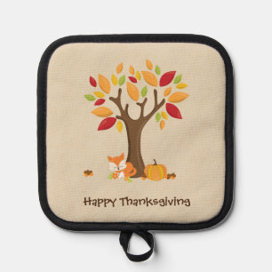 Manique Joyeux Thanksgiving avec Arbre, Renard et Citrouil