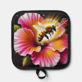 Manique L'abeille de miel pollinise un Hibiscus lumineux e (Recto)