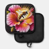 Manique L'abeille de miel pollinise un Hibiscus lumineux e (Recto/Verso)