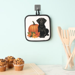 Manique Labrador Noir avec feuilles d'automne et Citrouill