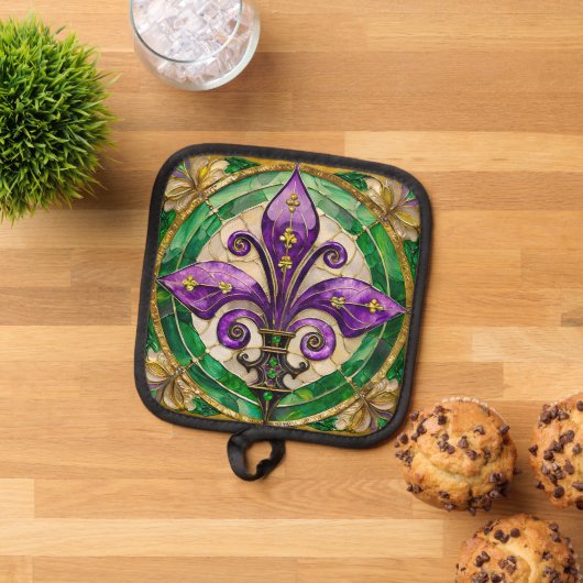 Manique Mardi Gras Vitrail Fleur de lis (De haut en bas)