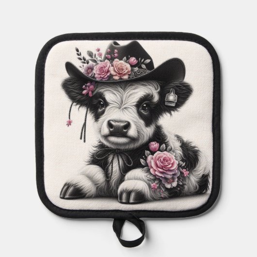 Manique Mignonne Veau Portant Casquette orné de fleurs (Recto)