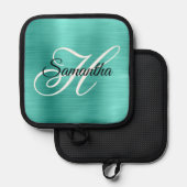 Manique Monogramme fantaisie feuille de turquoise (Recto/Verso)