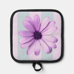 Manique motif de marguerite rayée de bleu et de violet