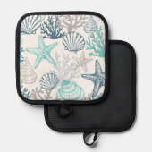 Manique Motif Seashell Starfish Bleu Et Turquoise (Recto/Verso)