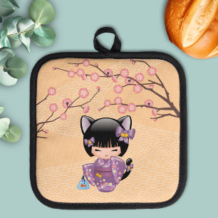 Manique Neko Kokeshi Poupée - Cat Ears Geisha Girl