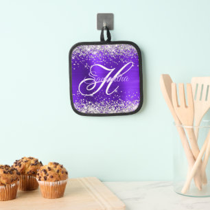 Manique Paillettes Argent Violet Pourpre Feuille Fantaisie