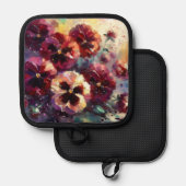 Manique Pansies impressionnistes de marron peint floral (Recto/Verso)