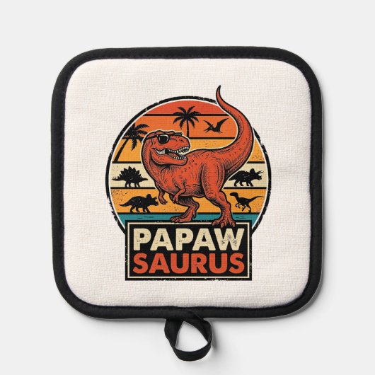 Manique Papawsaurus Rétro Dinosaure Coucher de Soleil Desi (Recto)