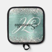 Manique Parties scintillant Argent Pale Turquoise Foil Fan (Recto)