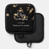 Manique Parties scintillant noire or ajouter nom date d'an (Recto/Verso)