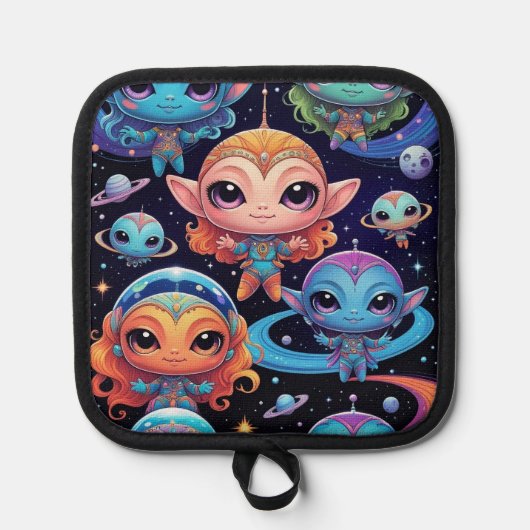 Manique Petits Aliens Multi-Couleurs dans l'Espace (Recto)