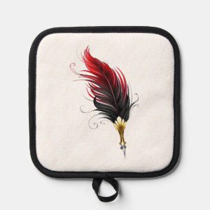 Manique Plume rouge avec pointe en or