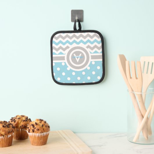 Manique Polka bleu gris point Chevron (In situ (suspendu))