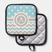 Manique Polka bleu gris point Chevron (Recto/Verso)