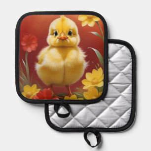 Manique Porte-pot avec poussin aux fleurs