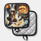 Manique Porte-pot chaudron Chien Sorcière Halloween (Recto/Verso)