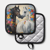 Manique Porte-pot encadré de chevaux dans des fleurs (Recto/Verso)