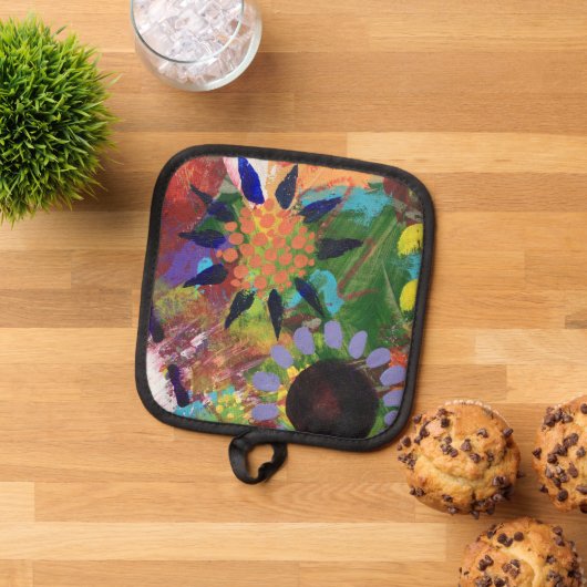 Manique Pots et mitt de four en fleurs Abstraites (De haut en bas)