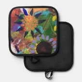 Manique Pots et mitt de four en fleurs Abstraites (Recto/Verso)