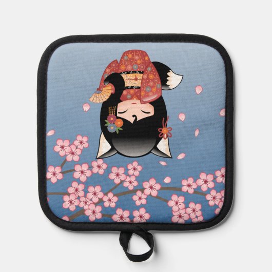 Manique Poupée Kitsune Kokeshi - Black Fox Geisha Girl (Recto)