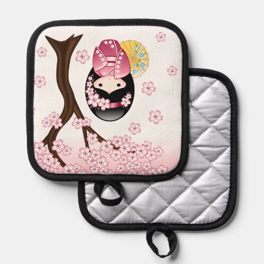 Manique Poupée Kokeshi Printemps - Cute Japonaise Geisha G (Recto/Verso)