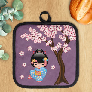 Manique Poupée Maiko Kokeshi - Blue Kimono Geisha Girl