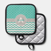 Manique Quatrefoil turquoise Grey Chevron (Recto/Verso)
