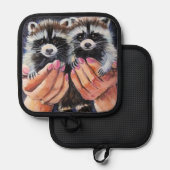 Manique Raccoon et aide Pot-Holders (Recto/Verso)