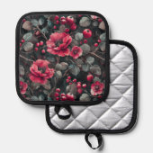 Manique Raspberry, burgundy flowers on dark gray (Recto/Verso)