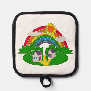 Manique Scène rurale avec arc-en-ciel et maison de campagn