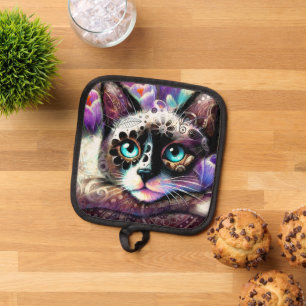 Manique Siamese Kitty Chat Crocus Floral Violet Turquoise