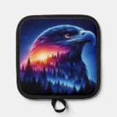 Manique Silhouette d'aigle avec coucher de soleil de forêt (Recto)