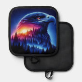 Manique Silhouette d'aigle avec coucher de soleil de forêt (Recto/Verso)