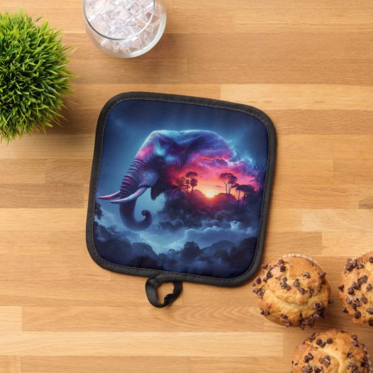 Manique Silhouette d'éléphant fusionnée avec coucher de so (De haut en bas)